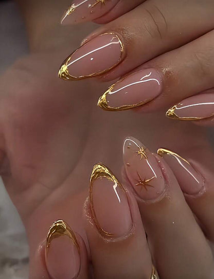 Gold Star ✨Almond shaped Nail