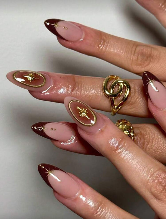 Golden Blush Almond Nails